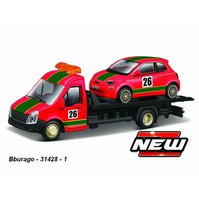 Bburago 1:43 Car Hauler +Fiat 500e #26 (red/green) - code Bburago 31428