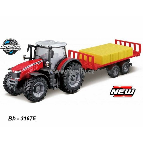 Bburago 1:? Massey Ferguson 8740S with Bale Trailer, code 31675 setrvačník