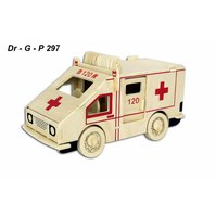 Dřevěné 3D puzzle Kit Ambulance- hlavolam, 3D prostorová dřevěná skládačka -code G-P297