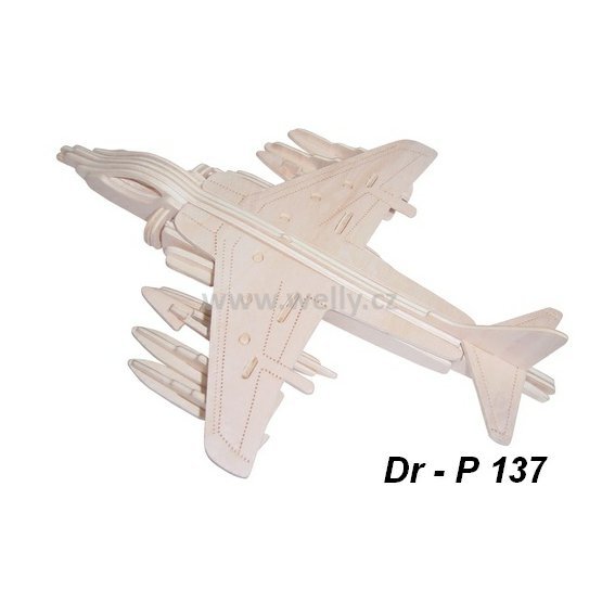 Dřevěné 3D puzzle Kit Harrier - hlavolam, 3D prostorová dřevěná skládačka - code P137