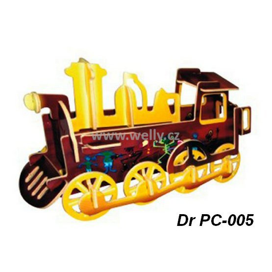 Dřevěné 3D puzzle Kit Locomotive color - hlavolam, prostorová dřevěná skládačka-code PC005