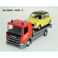 Welly 1:57/43 Scania P320 (red) + Mini Cooper (yellow) - code Welly 92662-2GW(B)
